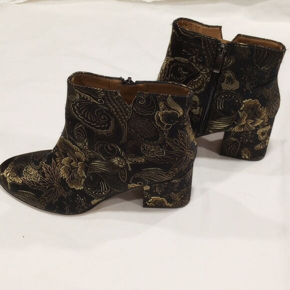 Black and Gold Embroidered Franco Sarto Heeled Boots - Picture 5 of 11
